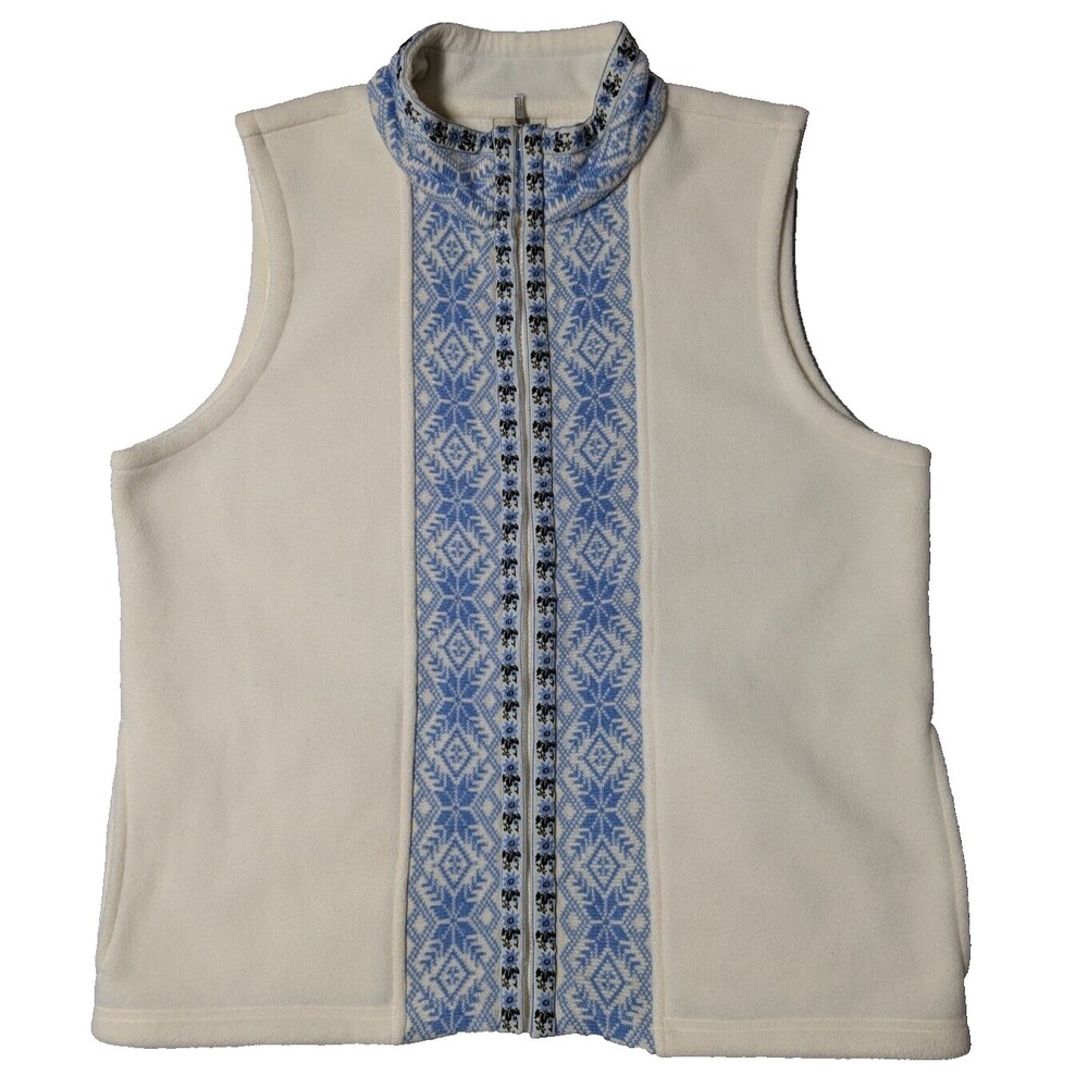 L.L. BEAN Women Medium Reg‎ Nordic Embroidered Snowflake Fair Isle Fleece Vest